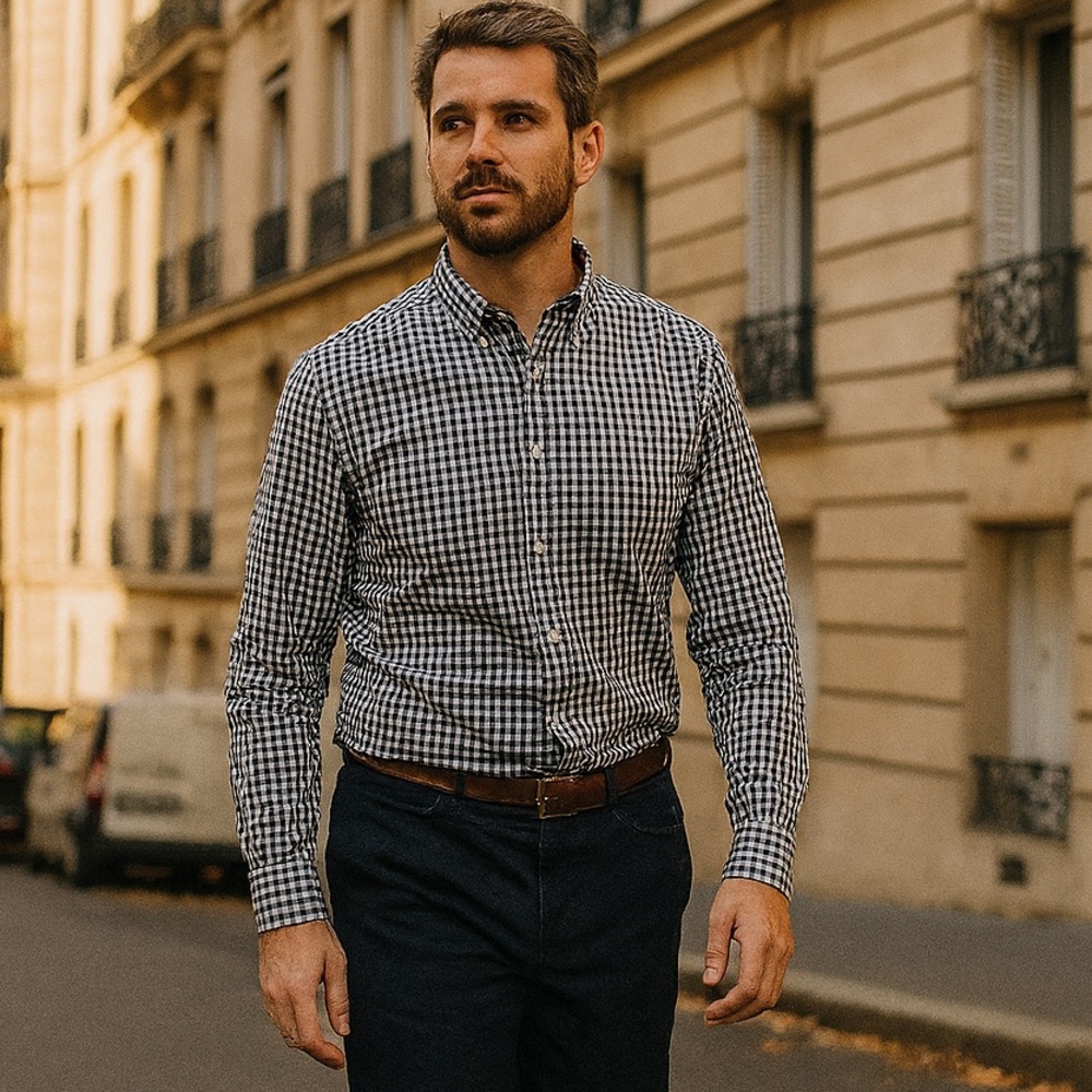 gap men lived in gingham shirt navy July sale